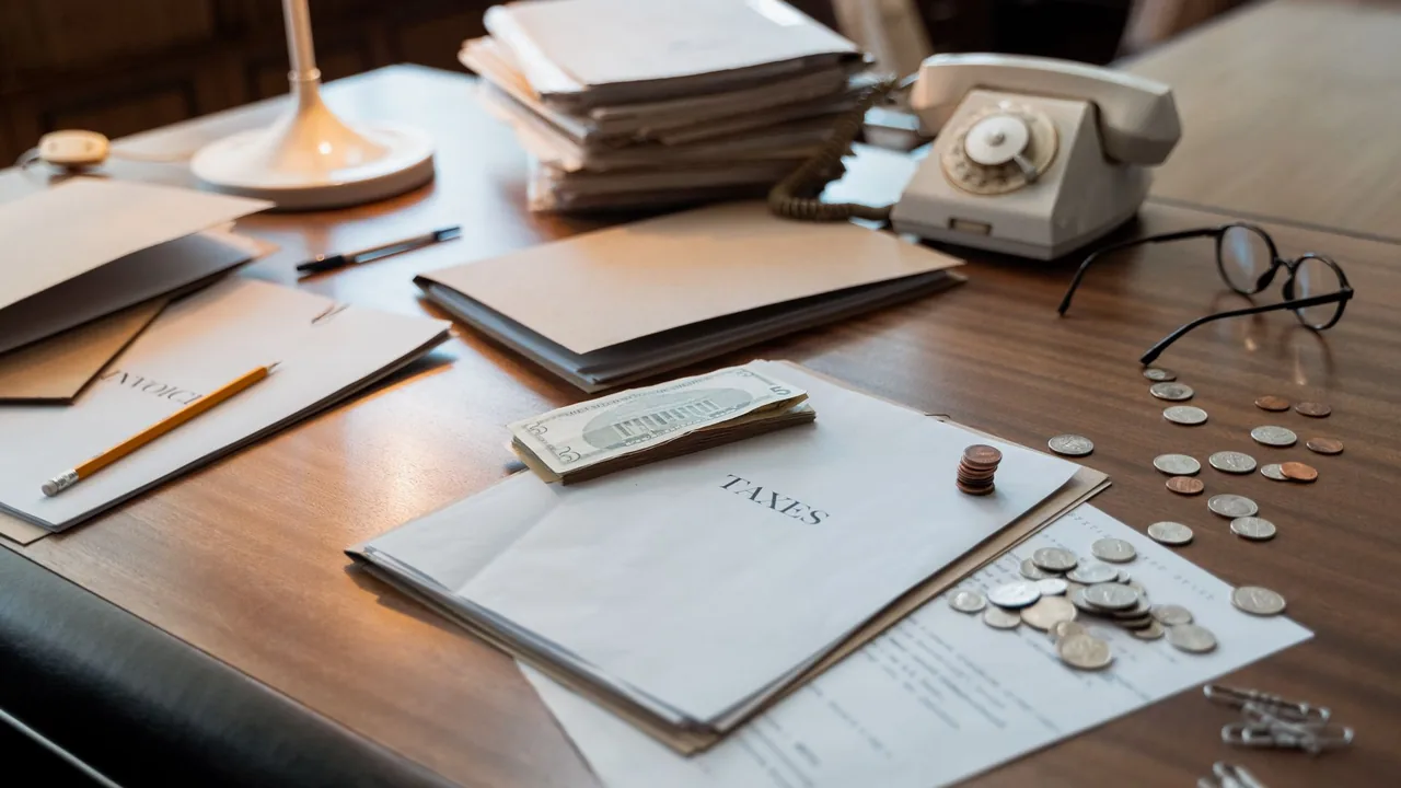 Coins and a calculator on a desk representing money calculations.